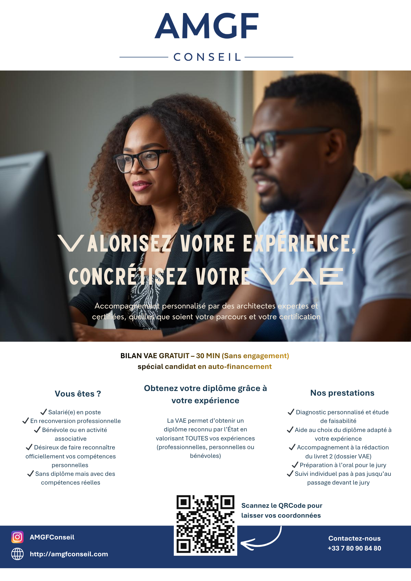 Flyer AMGF Conseil avec QR code de contact